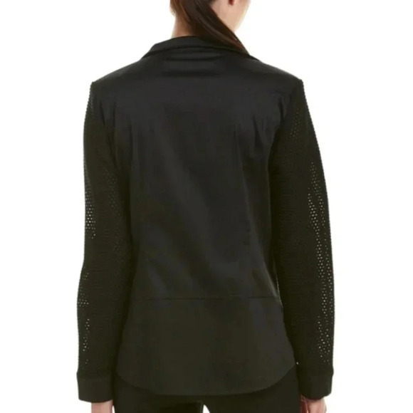 {Ming Wang} Black Mesh Long Sleeves Collar Tapered Back Open Jacket - Picture 3 of 17